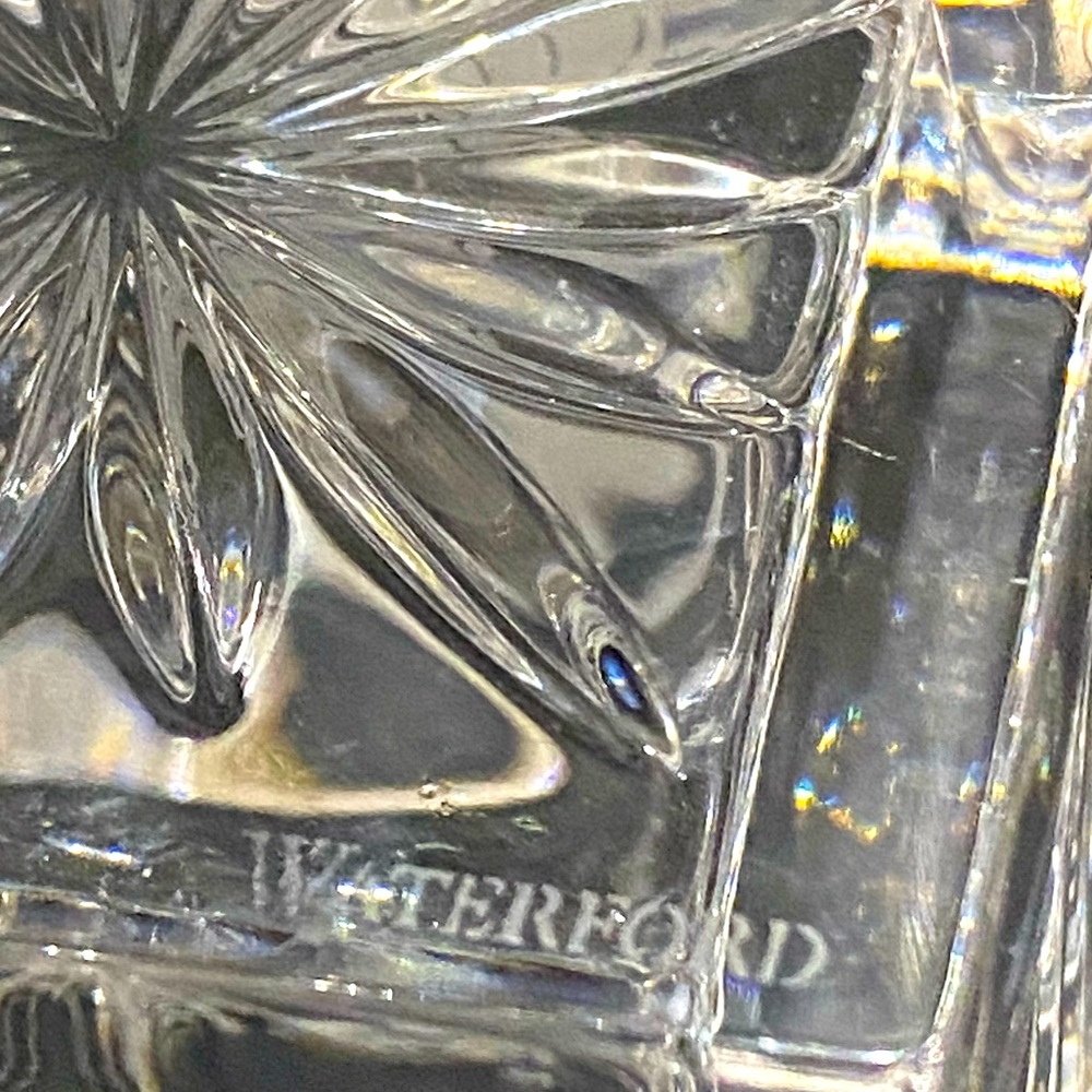 Waterford "Wedge Cut" Crystal Square Votive Candle Holder 3" Etched Angel Signed - Picture 7 of 9